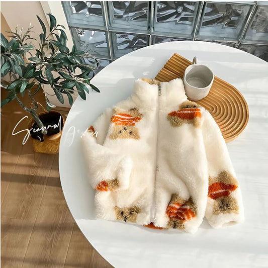 Adorable Bear Boys and Girls Fleece Jacket by Ju Ju Jam β cozy and cute jacket for kids, featuring a playful bear design.
