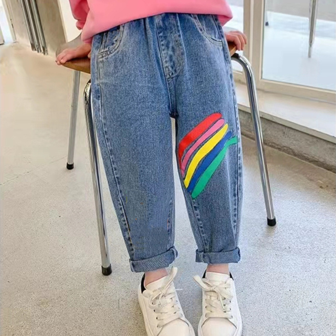 Colorful girls denim pants with rainbow print β Ju Ju Jam fashion