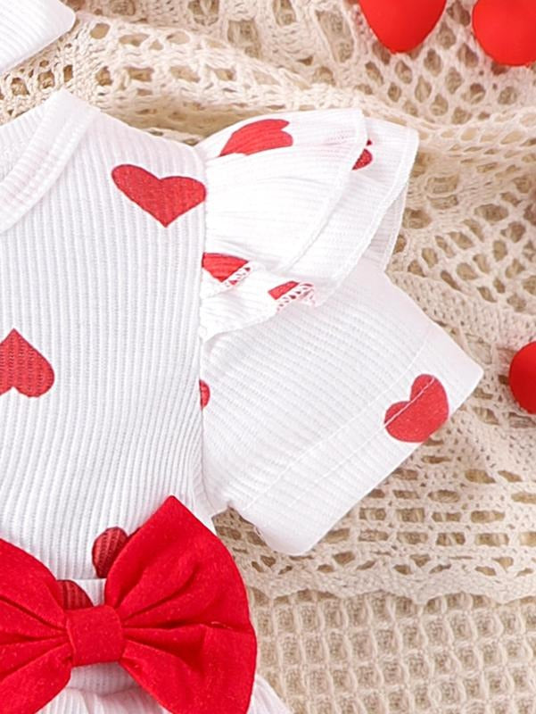 Polka Hearts Baby Girls Romper Dress Set (With Socks and Head Bow)