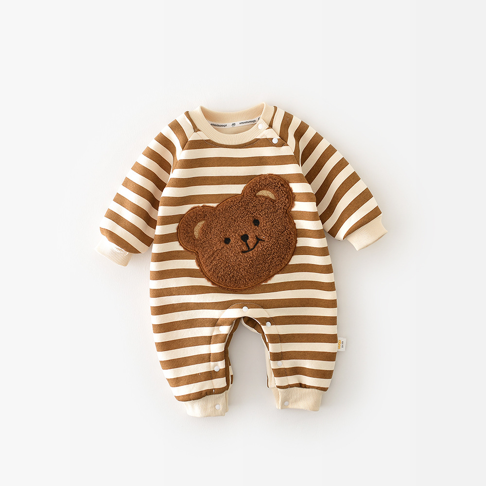 Unisex Cozy Striped Teddy Bear Romper for Babies by Ju Ju Jam