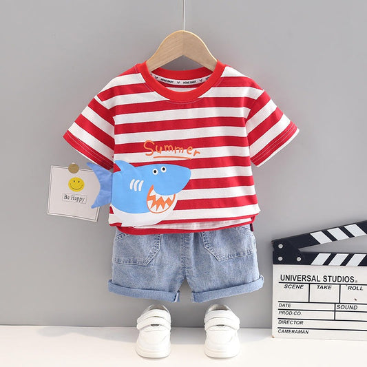 3D Shark Tail T-shirt with Denim Shorts Boys Set by Ju Ju Jam