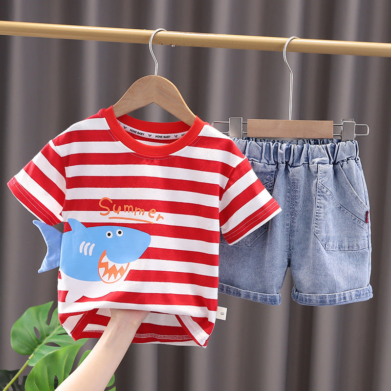 Ju Ju Jam boys' set featuring a 3D shark tail T-shirt and denim shorts