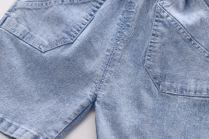 Ju Ju Jam boys' set with T-shirt designed with 3D shark tail and denim shorts