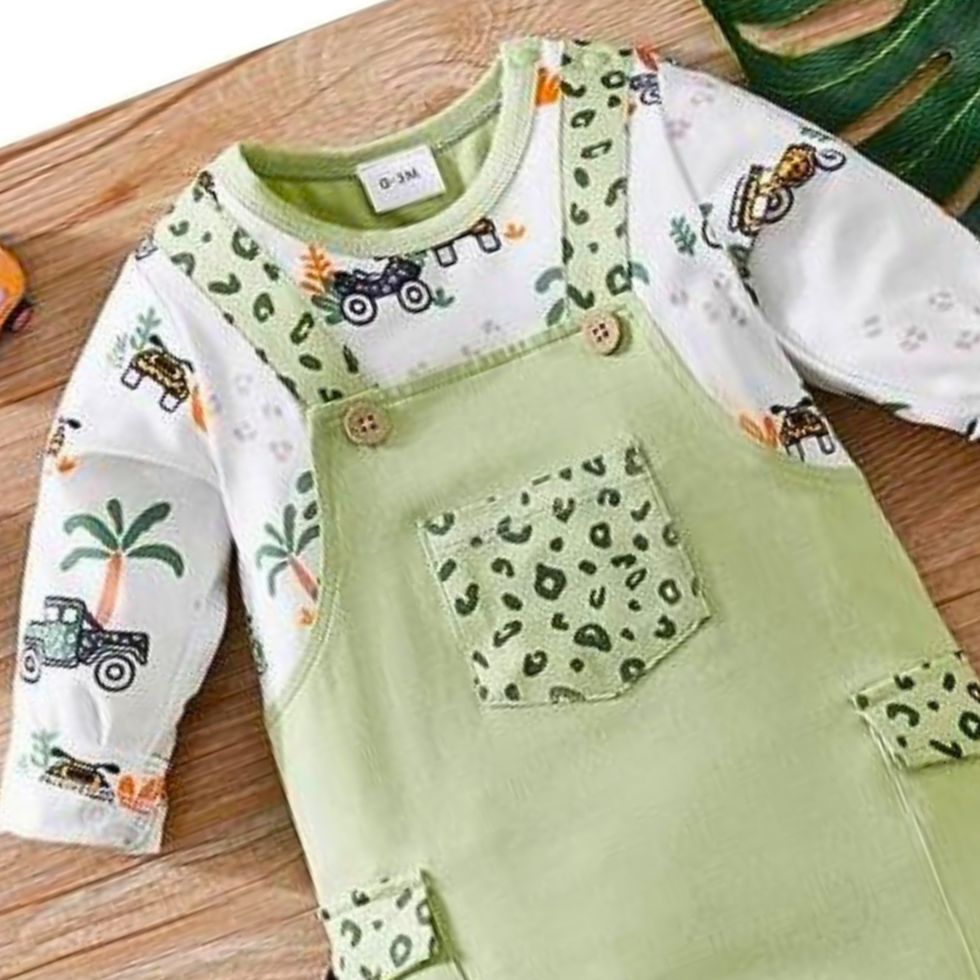Ju Ju Jam unisex baby romper in green vacation theme