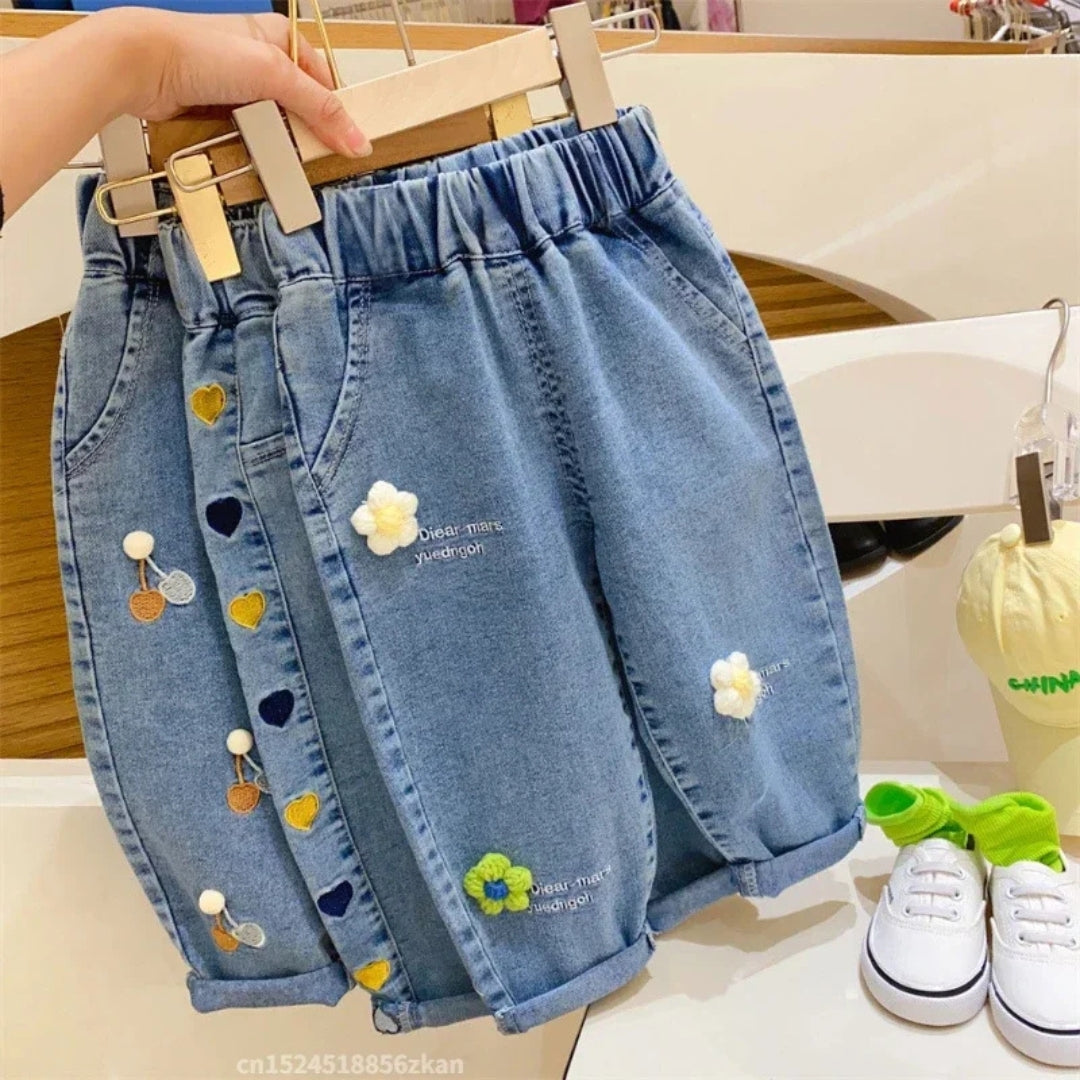 Colorful 3D floral jeans for baby and toddler girls β Ju Ju Jam embellished denim