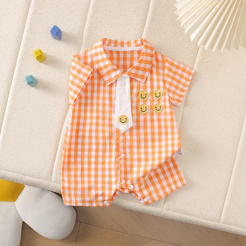 Smart formal romper for baby boys – tie and checks design by Ju Ju Jam