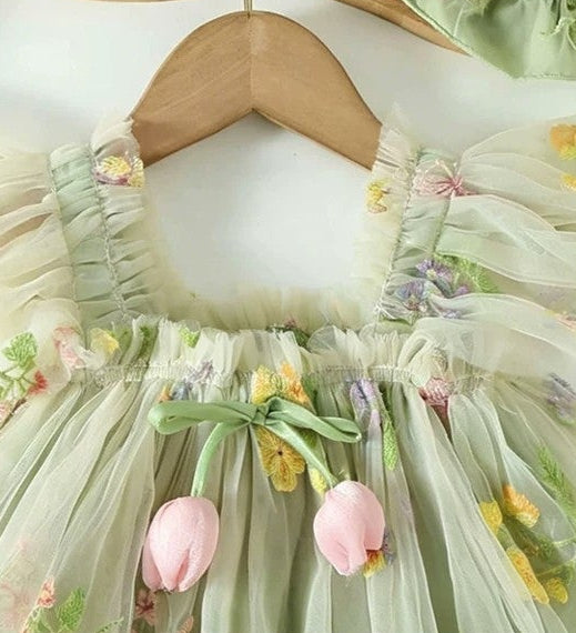 Embroidered Dream Girls Dress Set with Hat
