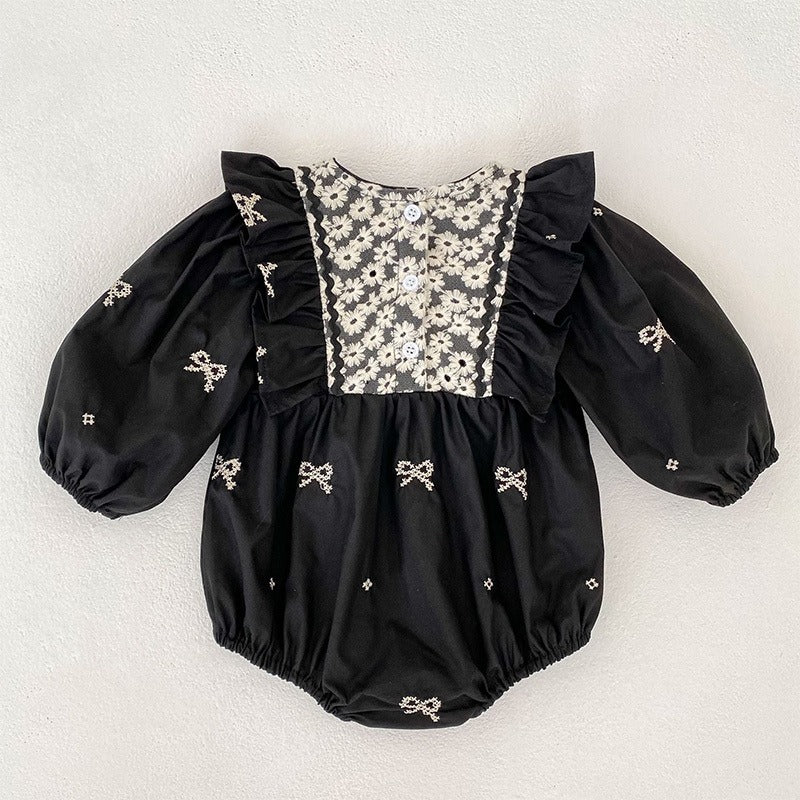 Bow Grace Baby Girls Embroidered Romper