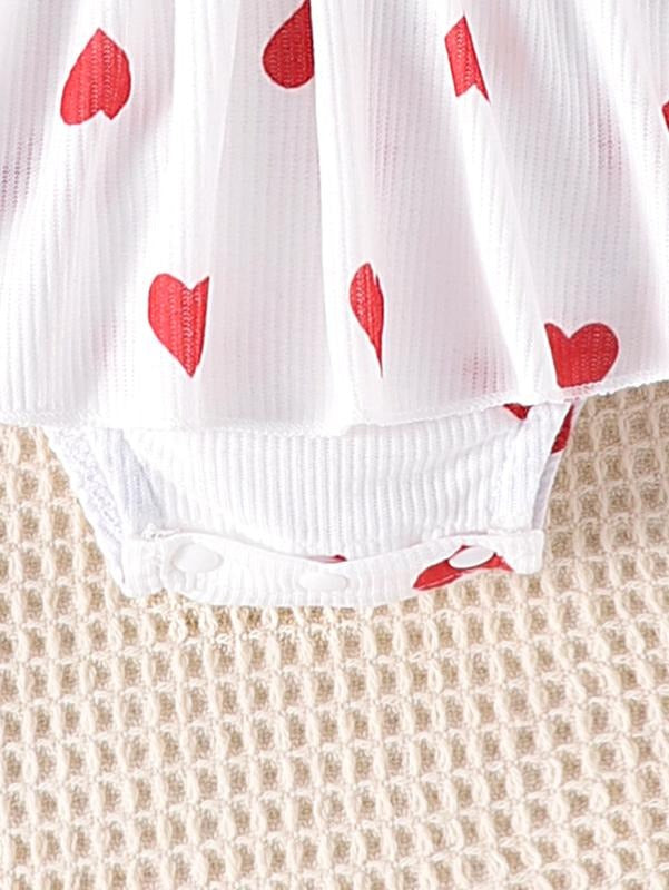 Polka Hearts Baby Girls Romper Dress Set (With Socks and Head Bow)