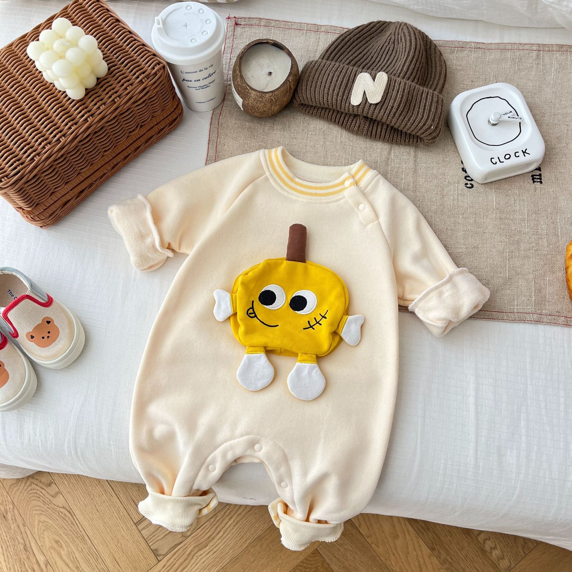 Ju Ju Jam Yellow Cartoon Cozy Romper - Front View
