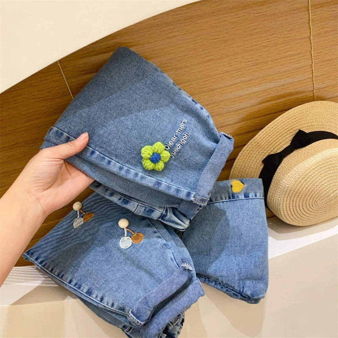 Stylish toddler girl jeans with multicolor 3D flowers β Ju Ju Jam premium kidswear