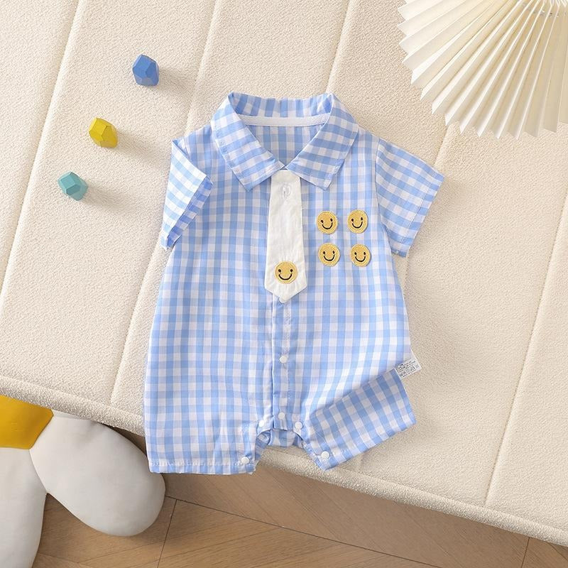 Checked romper with tie design for baby boys – Ju Ju Jam clothing