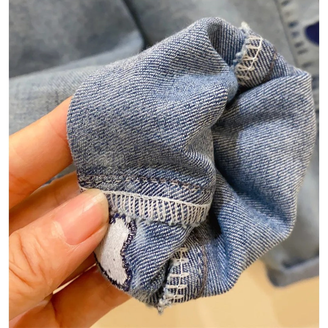 Baby girl jeans with textured flower appliquΓ©s β Ju Ju Jam colorful and playful design