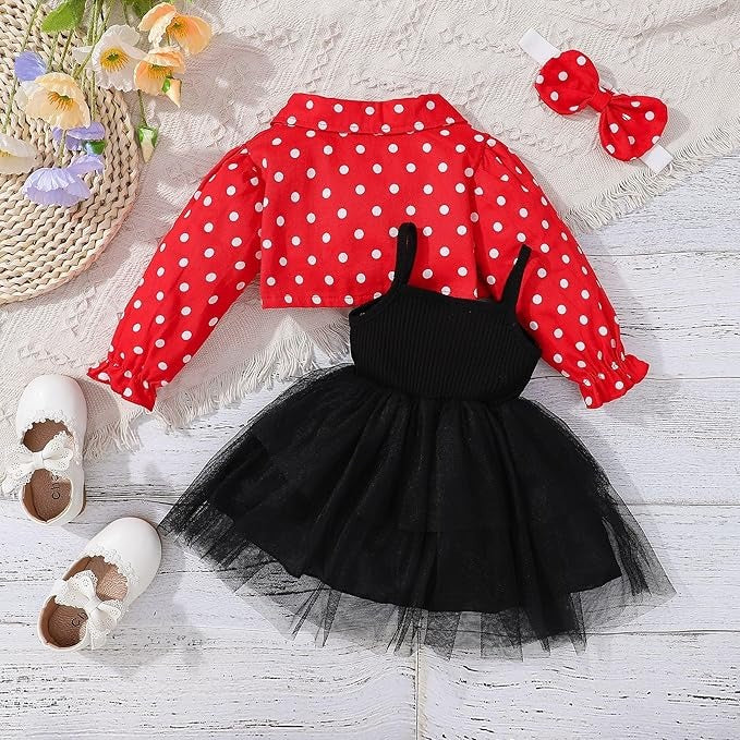 Polka Dot Baby Girls Dress with Jacket and Headband