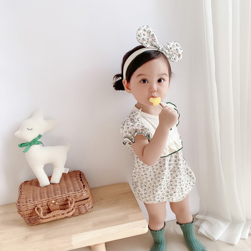 Comfy baby romper for girls with cute hairband – soft fabric toddler clothing by Ju Ju Jam