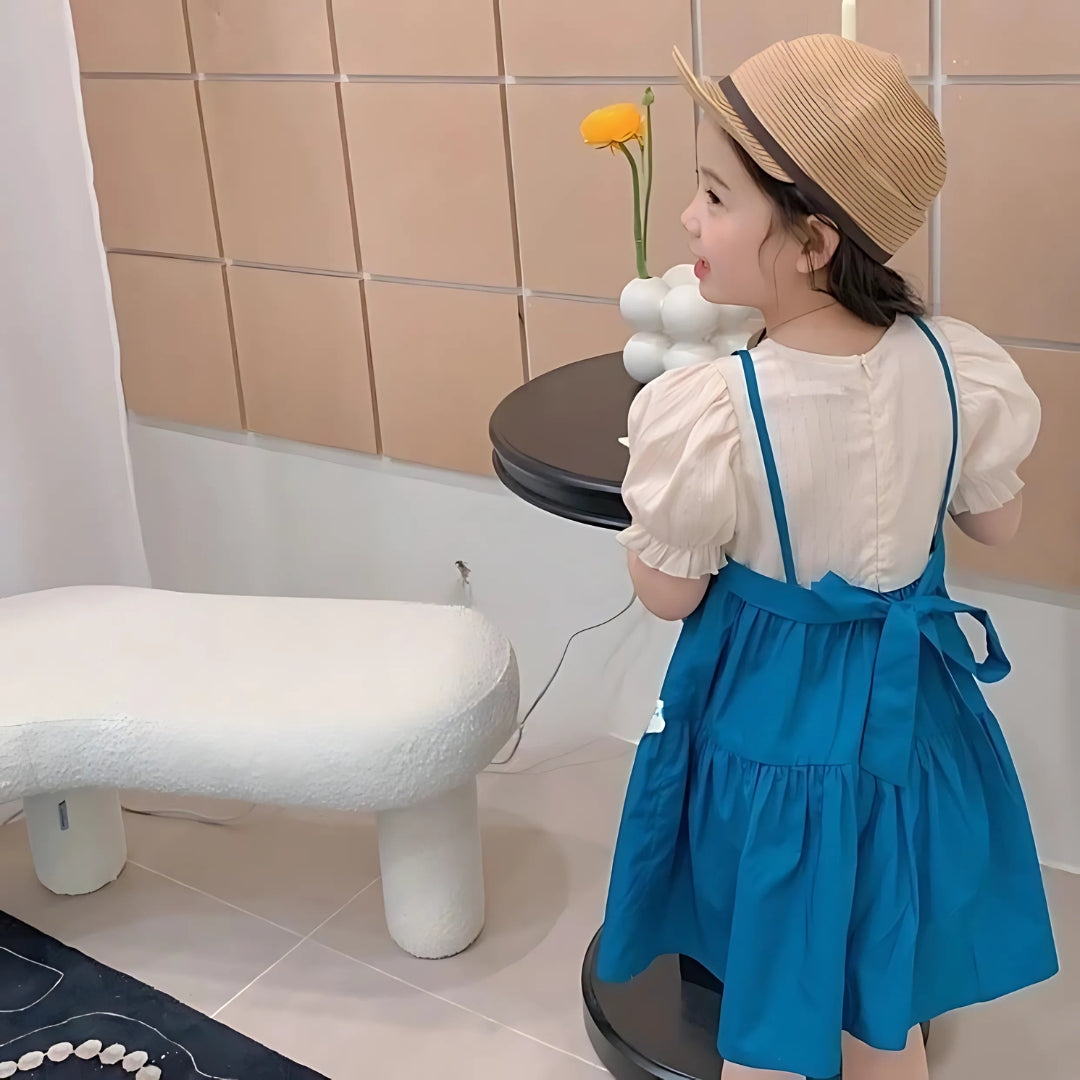 Little girl in Ju Ju Jam Balloon Sleeves Denim Dress looking stylish and comfy