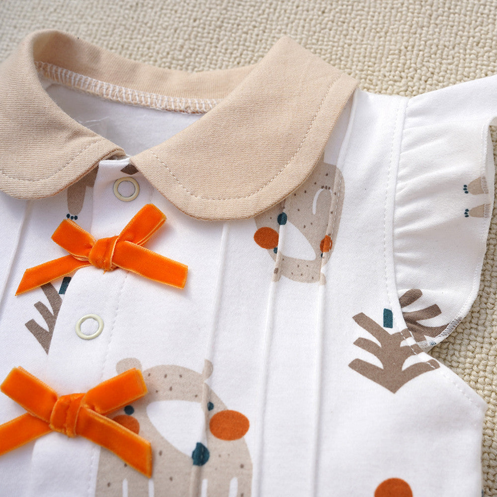 Adorable bear-themed collared romper for baby girls β Ju Ju Jam's soft and comfy outfit for little ones.