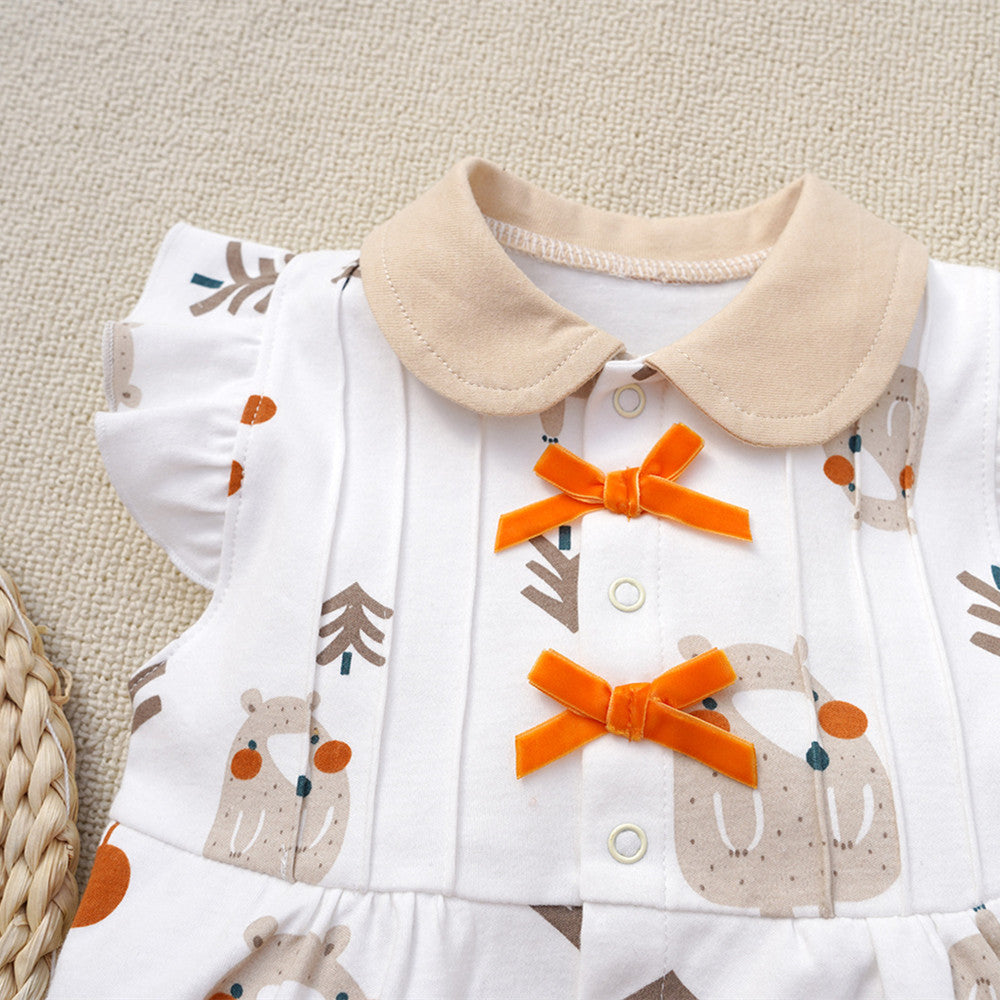 Collared baby girl romper with bear accents β Bear Charm design by Ju Ju Jam, perfect for everyday wear.