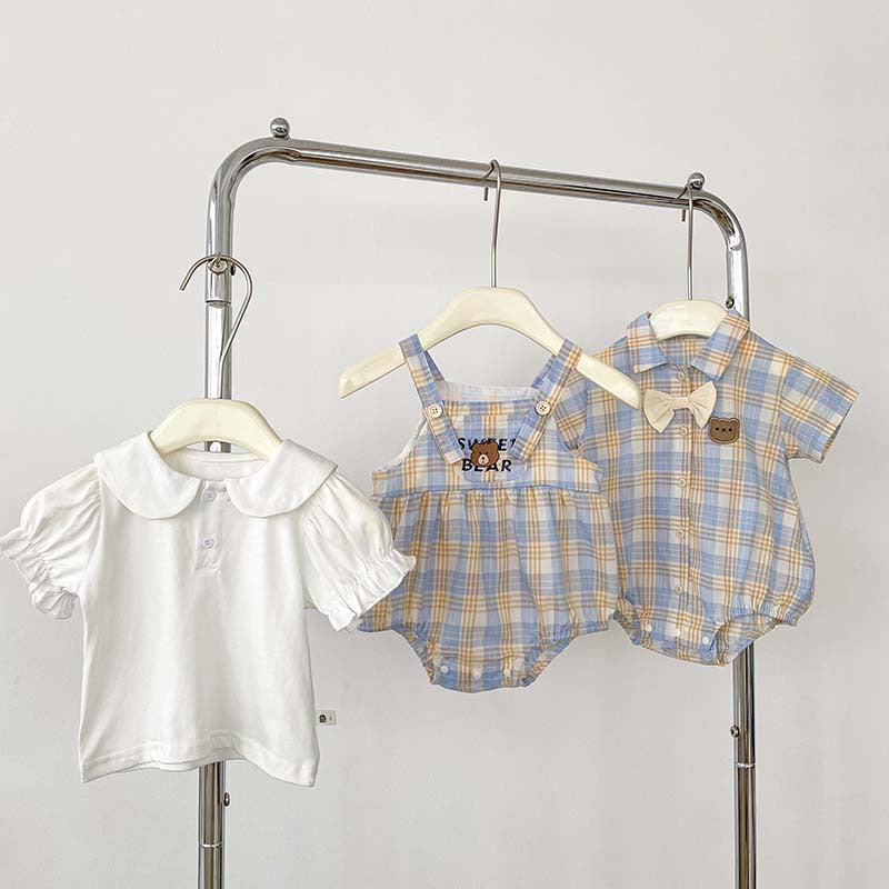 Bear Plaid Rompers for Girls and Boys - Ju Ju Jam