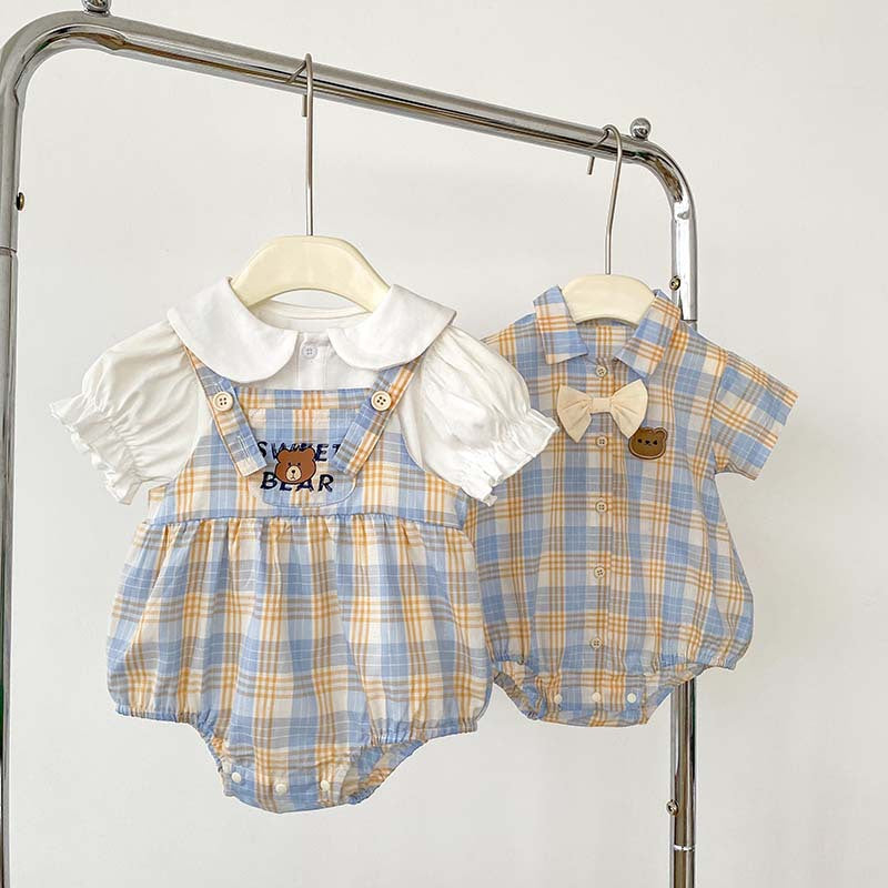 Ju Ju Jam Bear Plaid Rompers - Fashionable Kids' Apparel