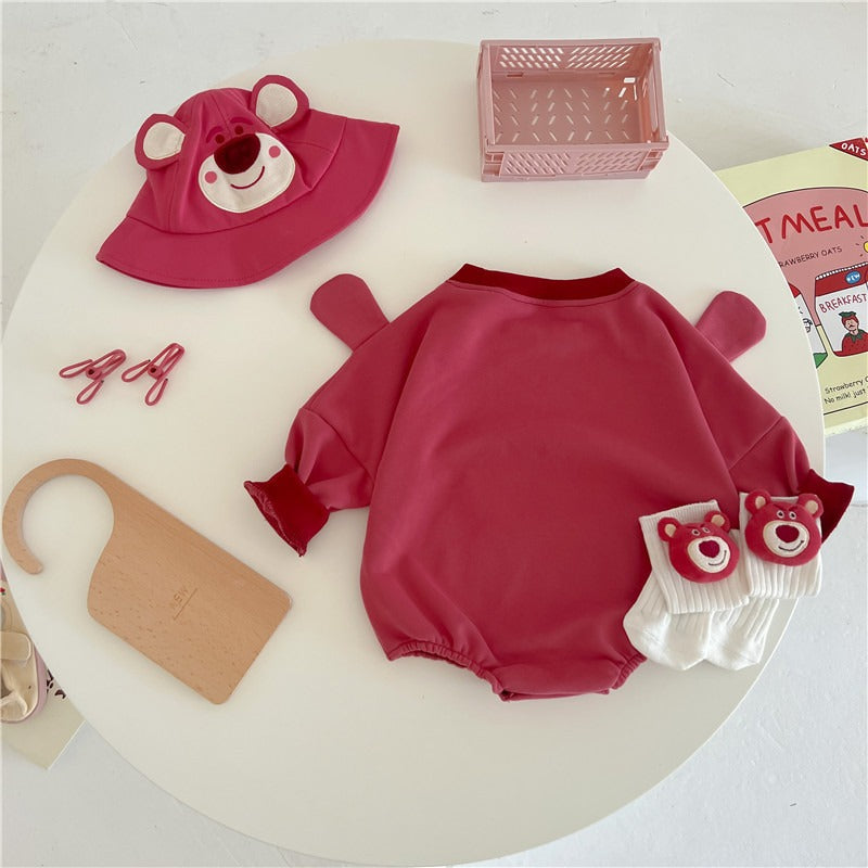 Cute Bearberry baby outfit set including romper, matching hat, and socks β Ju Ju Jam