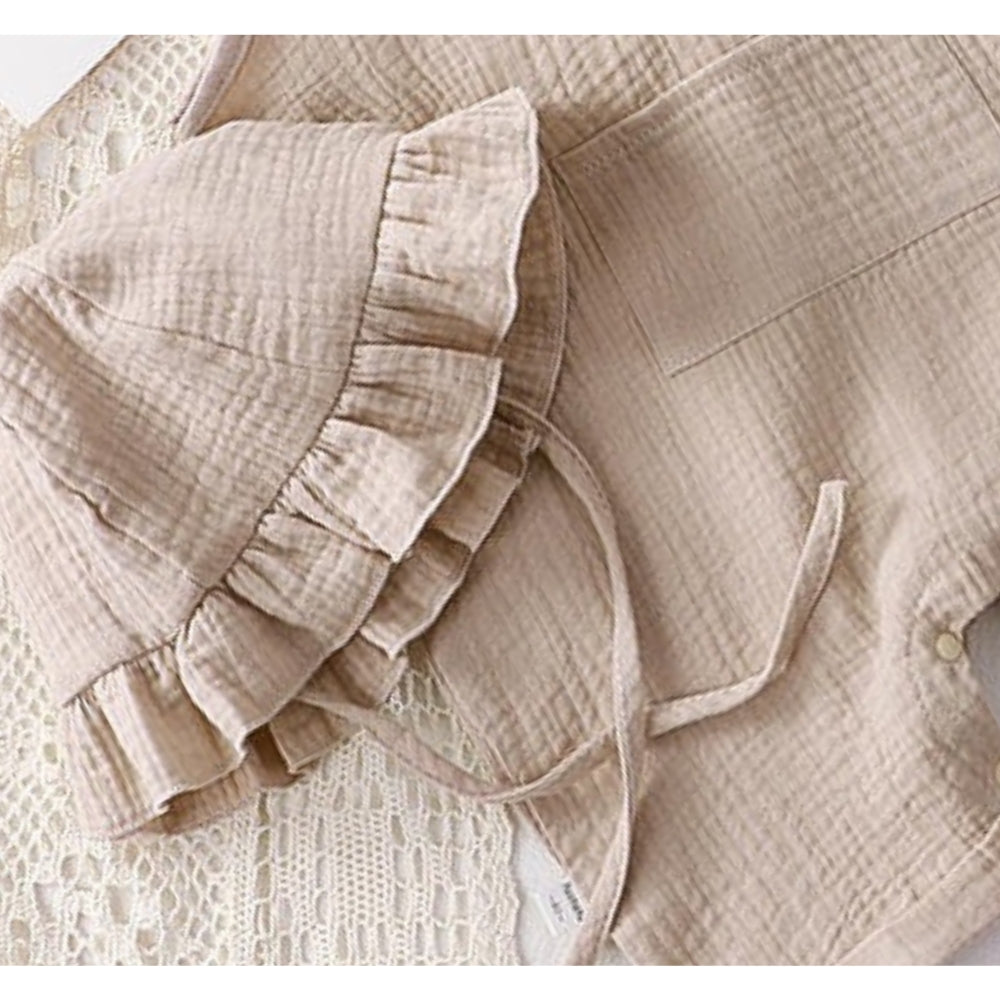 Ju Ju Jam toddler girls beige sleeveless romper and hat set, comfortable baby outfit for warm weather