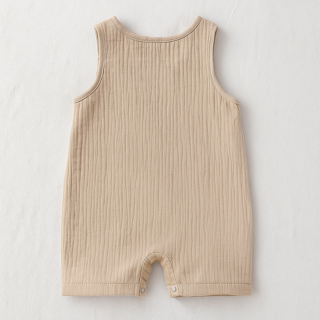 Ju Ju Jam beige romper with matching hat for baby girls, sleeveless toddler outfit for outdoor wear