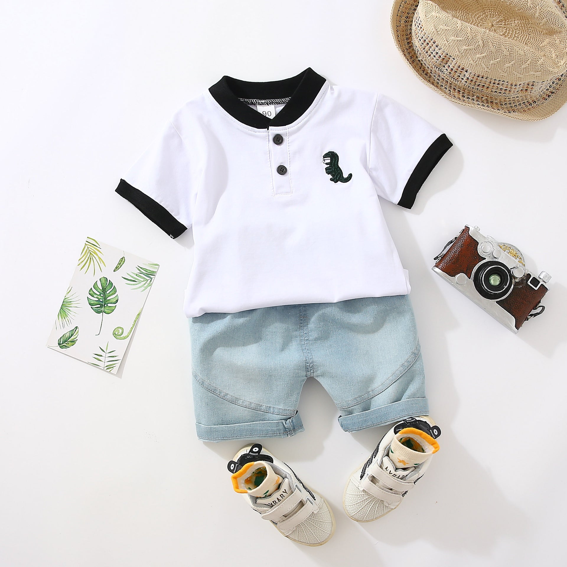 Ju Ju Jam black collared T-shirt and shorts set for boys, featuring a stylish and comfortable design.