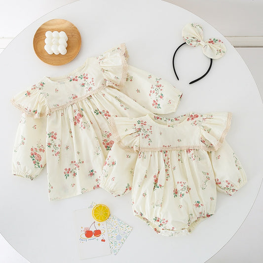 Ju Ju Jam Blossom & Bow girls matching romper and dress set for babies and toddlers