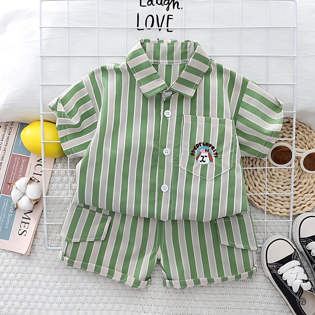 Ju Ju Jam baby boy outfit – vertical striped shirt and shorts co-ord set