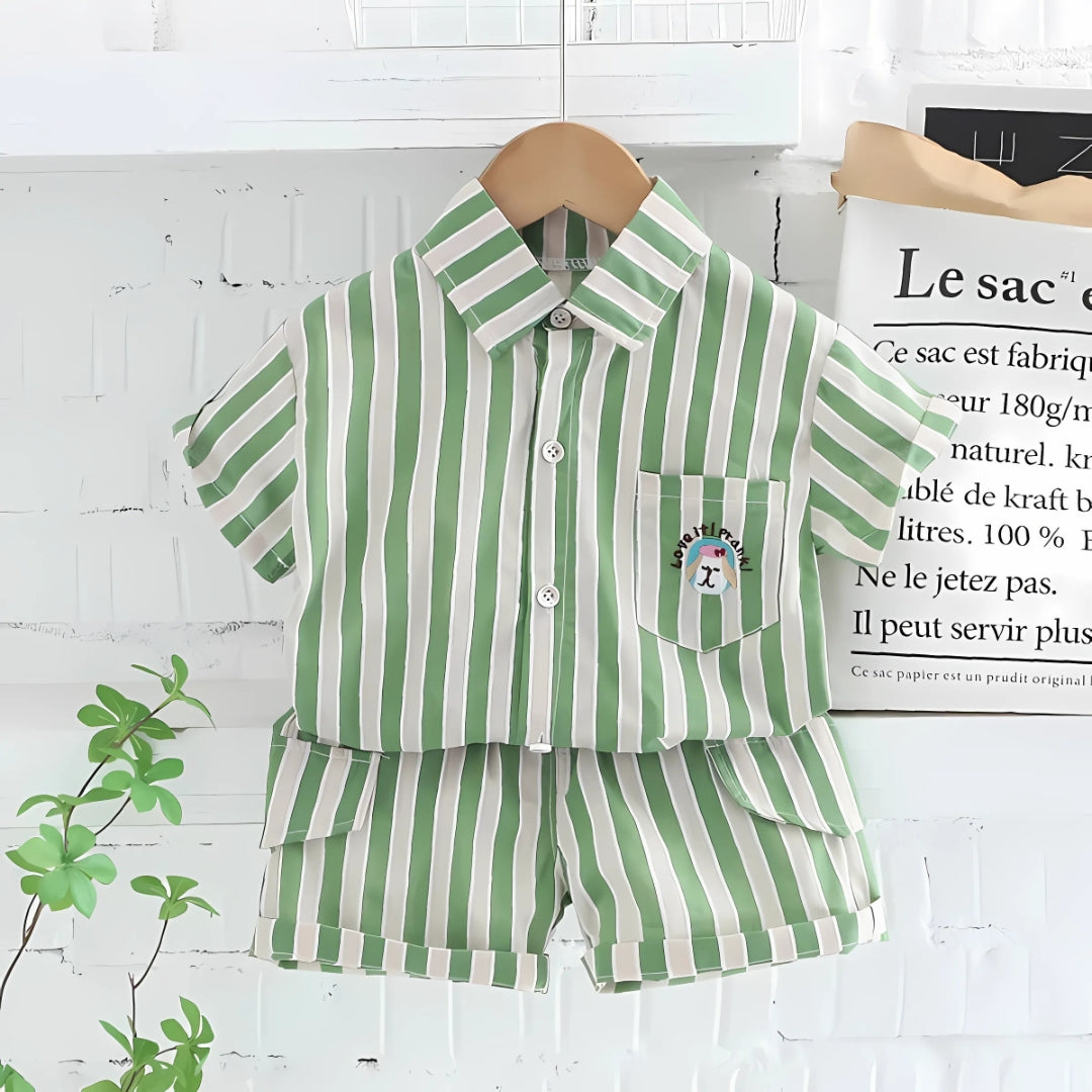 Trendy striped boys co-ord set – Ju Ju Jam vertical pattern summer outfit