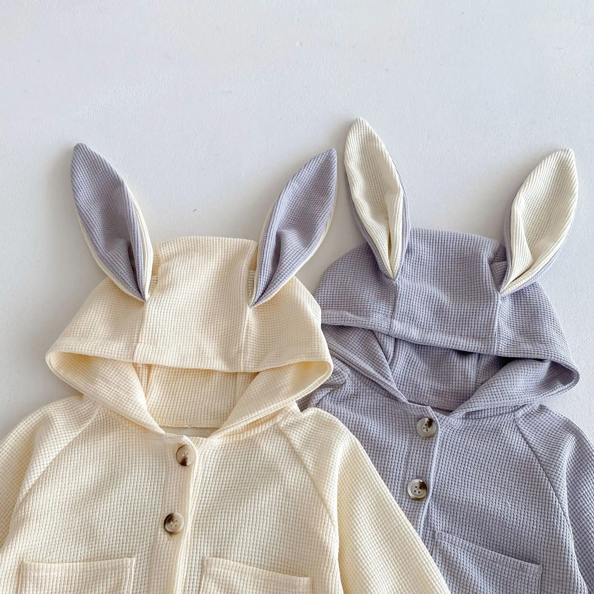 Two-piece romper-style co-ord for babies – Bunny Hood edition by Ju Ju Jam with animal ear hoodie.