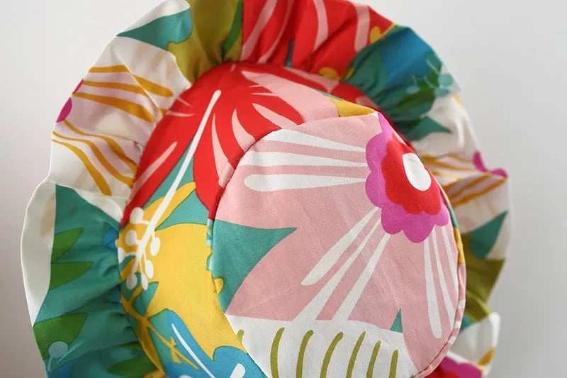 Red Vibrant Frill Sleeves Girls Dress with Hat