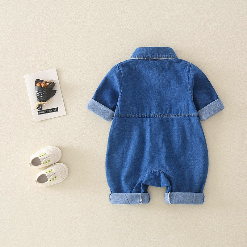 Ju Ju Jam unisex baby denim jumpsuit with safari-style pockets and buttons