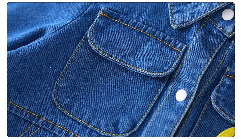 Front view of Classic Safari Baby Jumpsuit in denim β Ju Ju Jam clothing