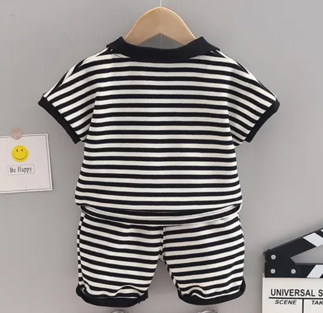 Collared Striped T-shirt and Shorts Set by Ju Ju Jam - Fashionable and comfy outfit for both boys and girls.