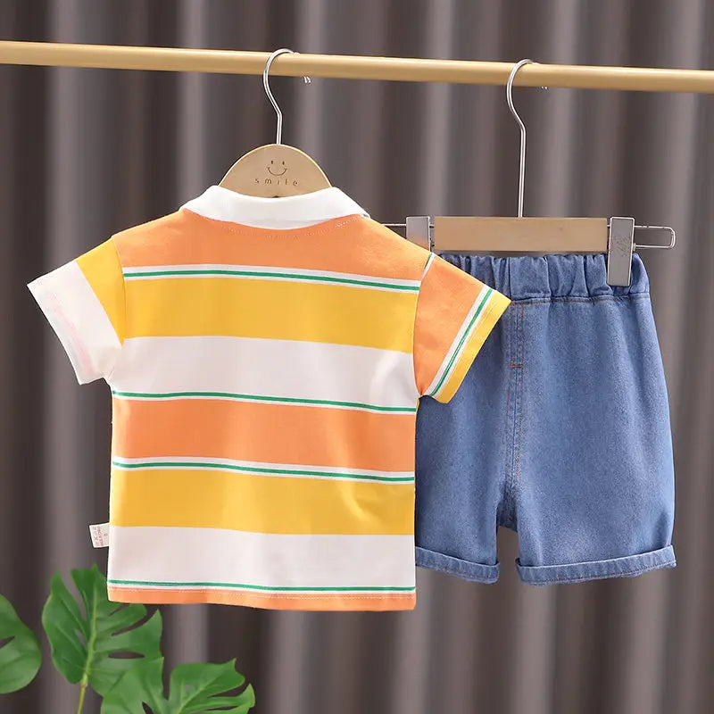 Collared T-shirt and Shorts Boys Set with Green Bag by Ju Ju Jam