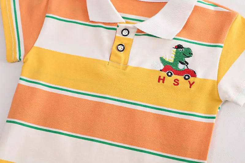 Stylish collared T-shirt and shorts set for boys with green bag from Ju Ju Jam