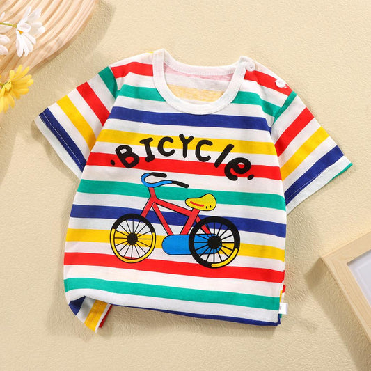 Colourful bicycle print unisex baby and kids T-shirt β soft cotton short sleeve top by Ju Ju Jam