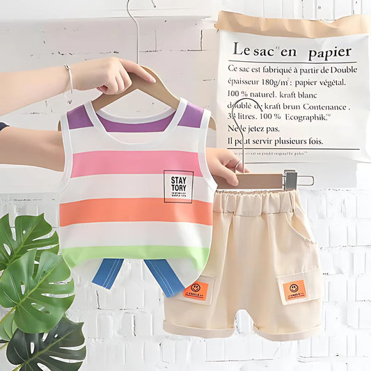 Colourful striped boys summer clothing set by Ju Ju Jam