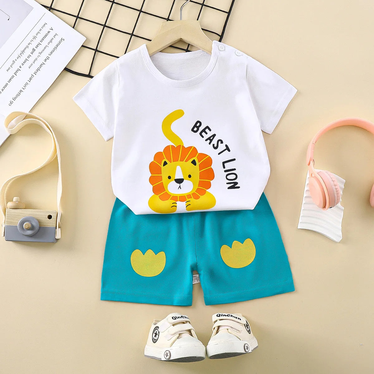 Ju Ju Jam Comfy Boys T-shirt and Shorts Set - Lion Roar design for a playful and comfortable outfit.