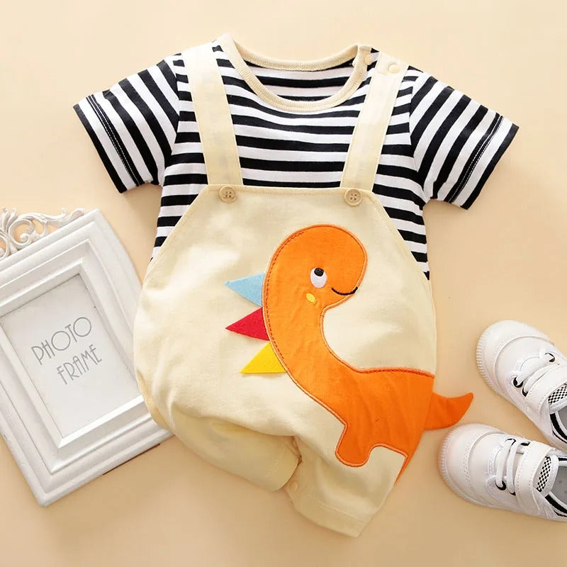 Baby wearing Contrast Dino Romper by Ju Ju Jam