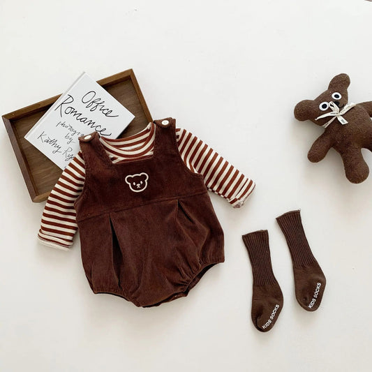 Corduroy Boys and Girls Dungaree Romper Set by Ju Ju Jam - Stylish and durable corduroy romper set for kids.
