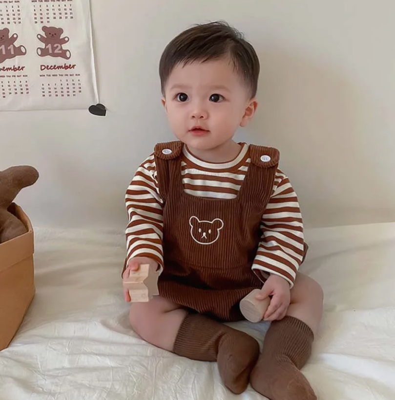 Ju Ju Jam Corduroy Dungaree Romper Set for Boys and Girls - Classic and comfortable outfit for toddlers.