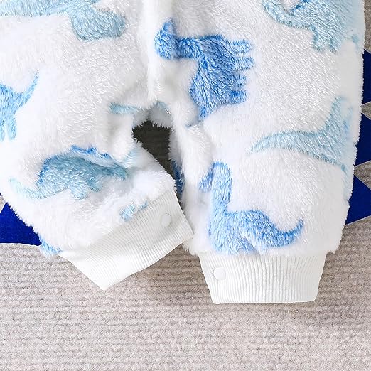 Baby boys and girls fleece jumpsuit with fun dinosaur design – Ju Ju Jam