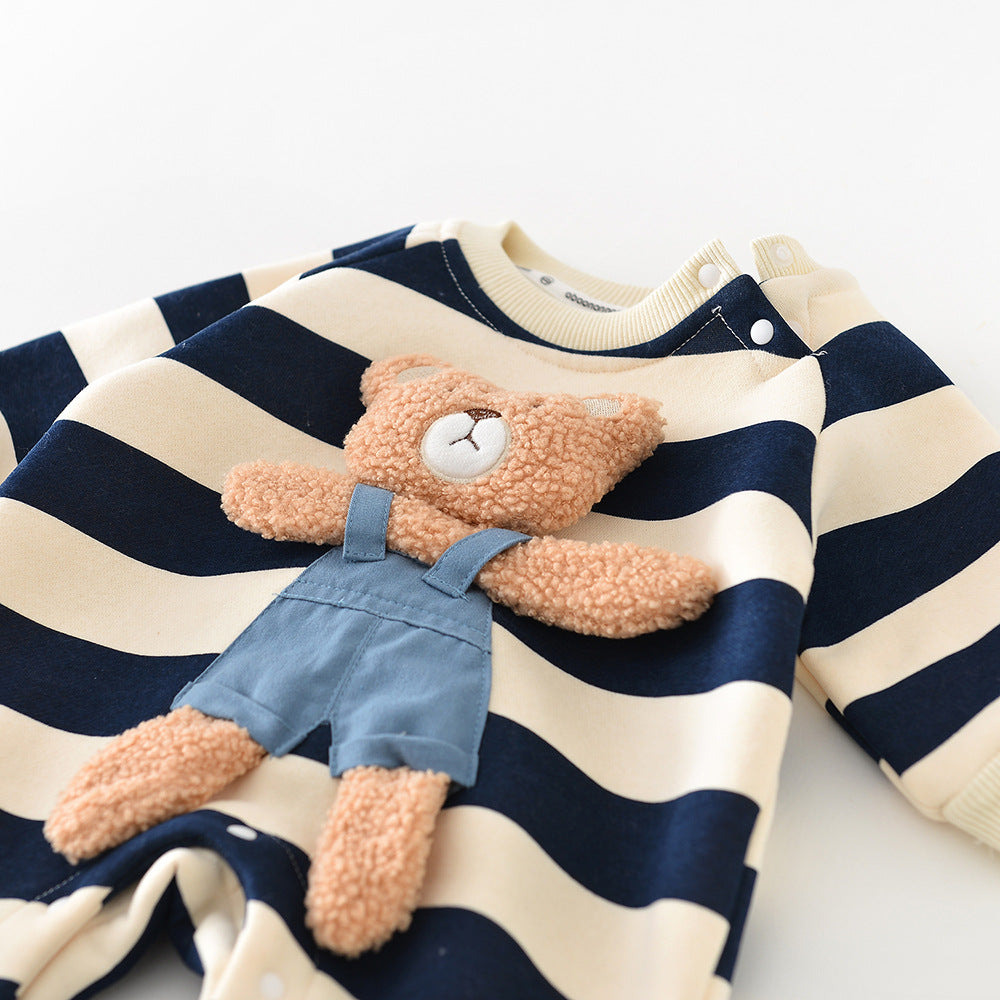 Cozy Striped Teddy Bear Romper in Soft Fabric - Ju Ju Jam