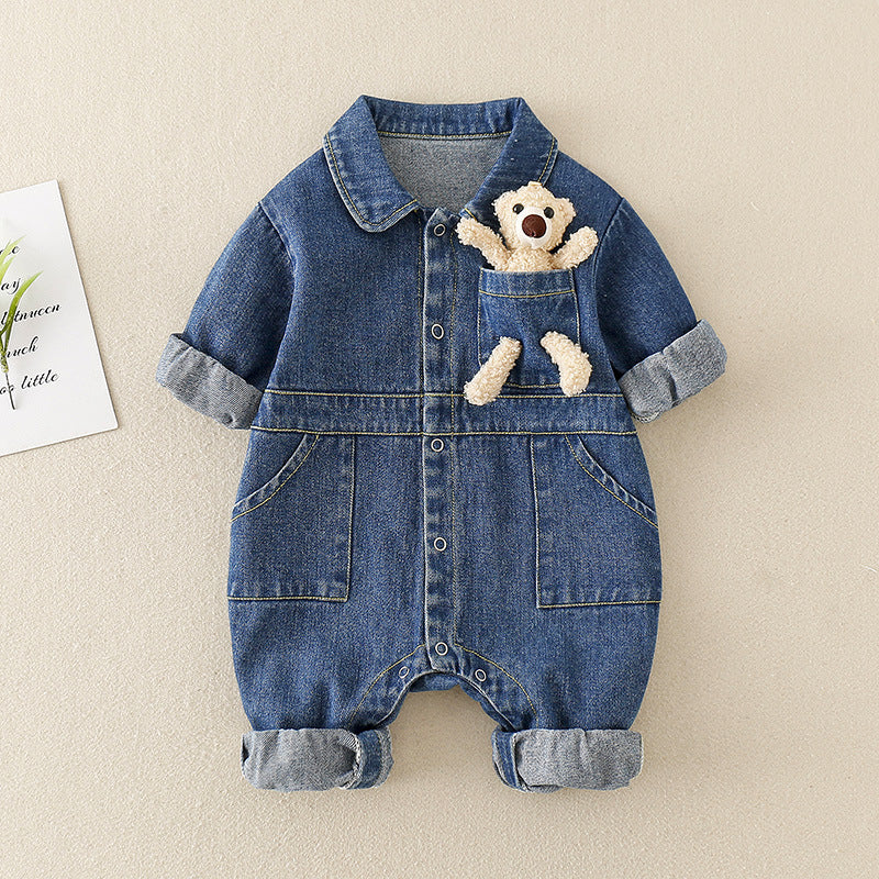 Ju Ju Jam Baby and Kids Denim Jumpsuit: Playful Teddy Bear Accent