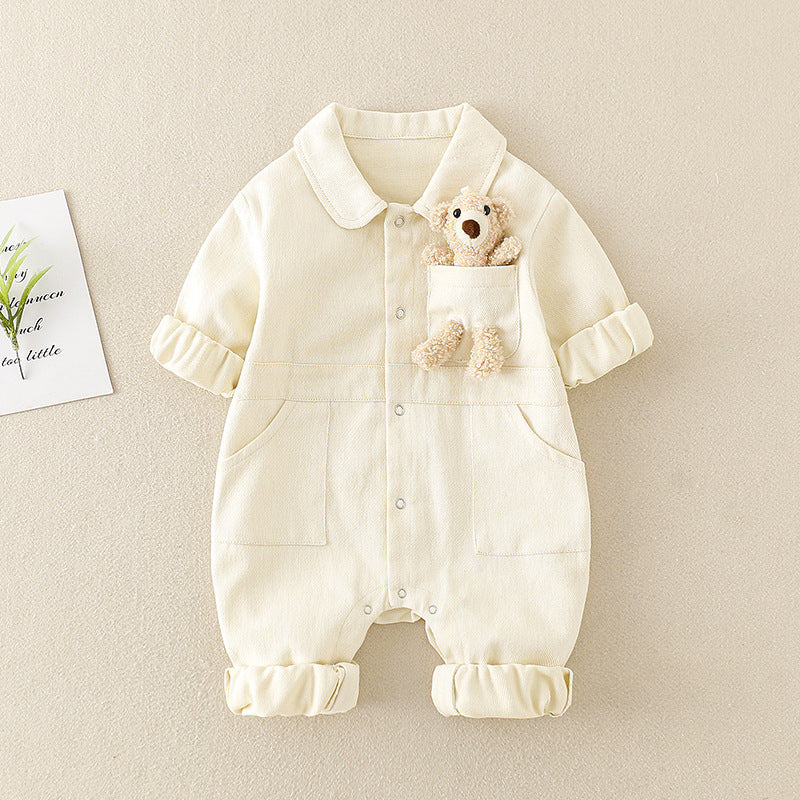 Denim Jumpsuit with 3D Teddy Bear Detail - Ju Ju Jam