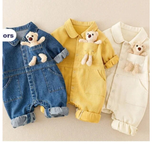 Ju Ju Jam Denim Jumpsuit with Adorable 3D Teddy Bear