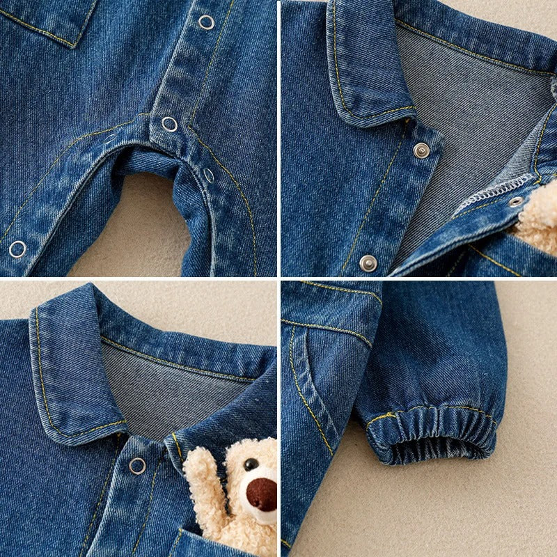 Ju Ju Jam Denim Jumpsuit: Playtime Perfection with 3D Teddy Bear